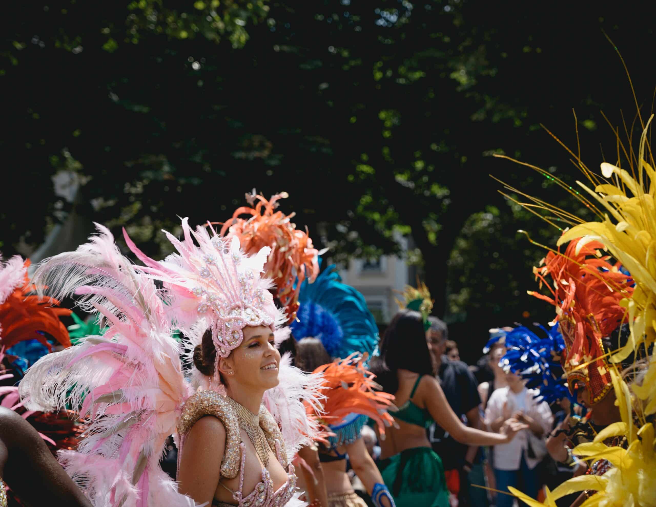 Here you see the extravagant and colorful Brazil Carnival costumes