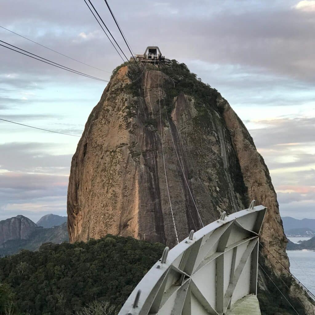 Sightseeing in Rio de Janeiro: Sugarloaf Mountain looking up at the cable car ride from the platform