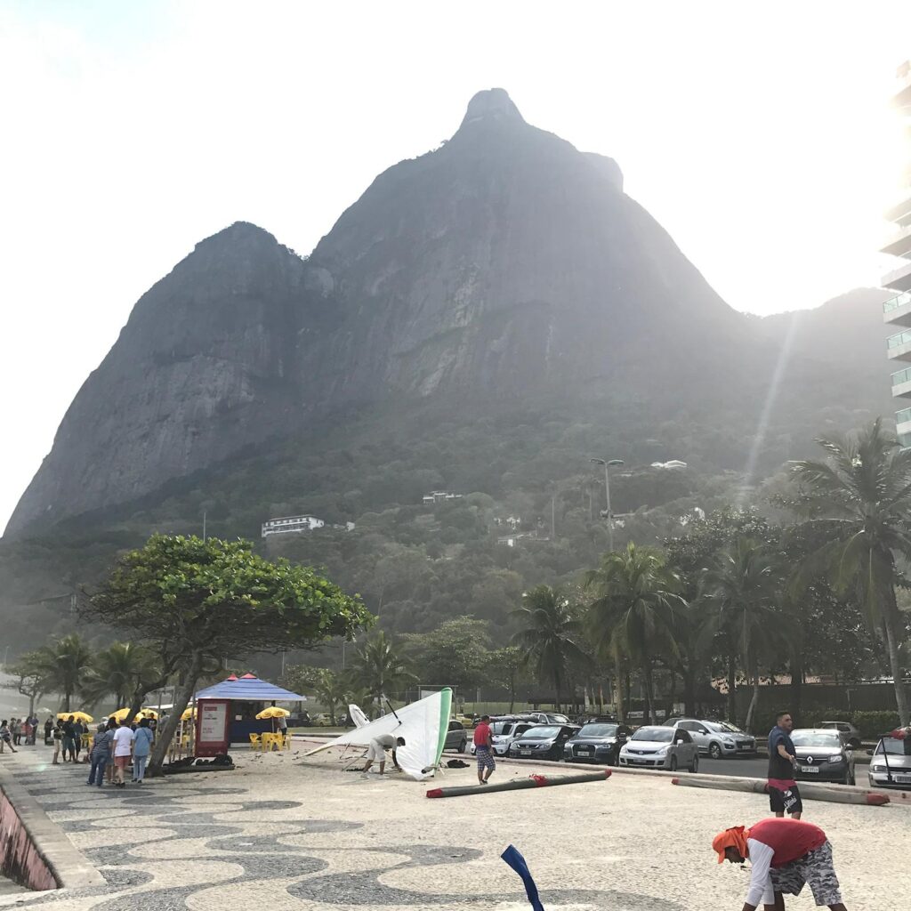 Landing on the beach in Ipanema after hang gliding. 