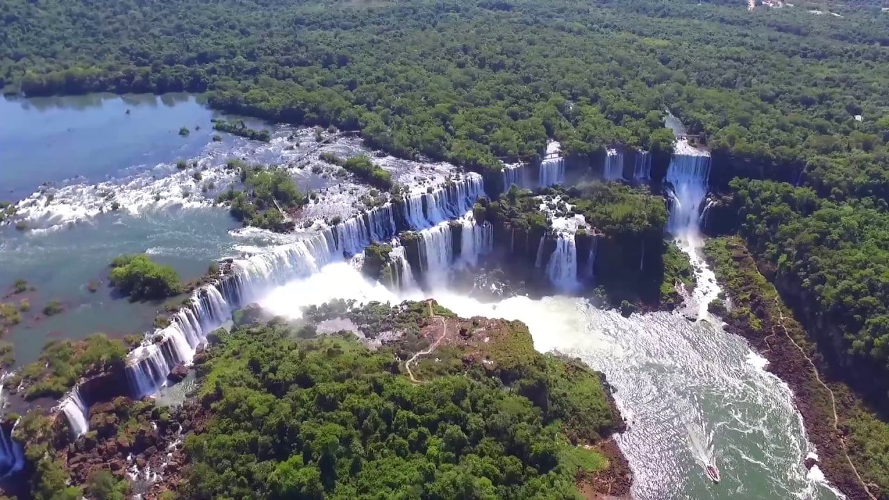 Arial view of Iguazu falls while traveling through Brazil 