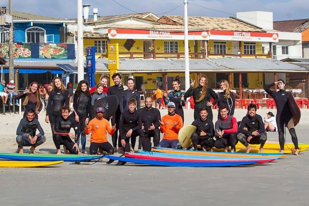 Photo of Surfers While Traveling in Florianopolis Brazil in Praia da Barra da Lagoa Area
