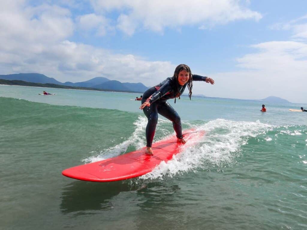 Surfing Fun in Florianopolis Brazil in the Area of Praia da Barra da Lagoa